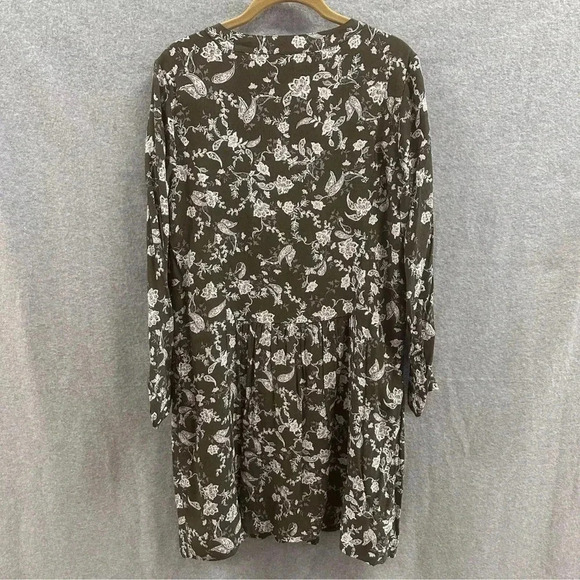 Garnet Hill Dropwaist Button-Up Dress Olive Green Floral Size 6 Small - Picture 11 of 11